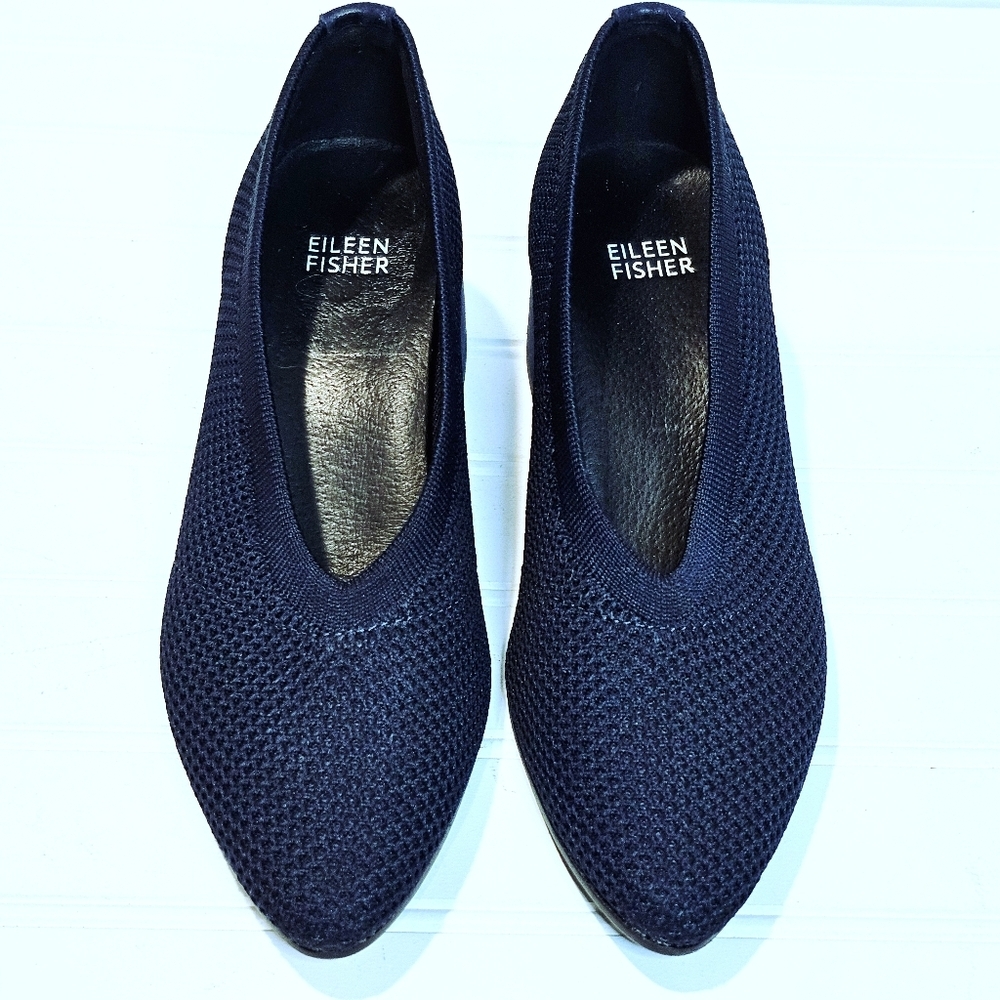 Eileen Fisher Gabby Midnight Blue Recycled Fabric Stretch Pumps - Picture 2 of 6